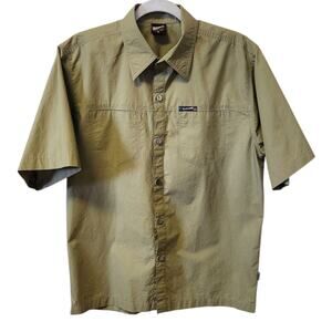 Harvard University College Olive Green Short Sleeve Pocketed Shirt Size Medium